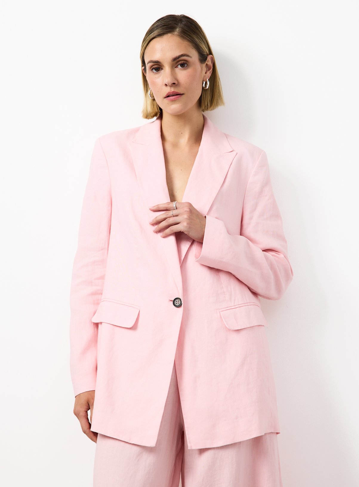 Pink Linen Longline Blazer 16 - Image 1 thumbnail